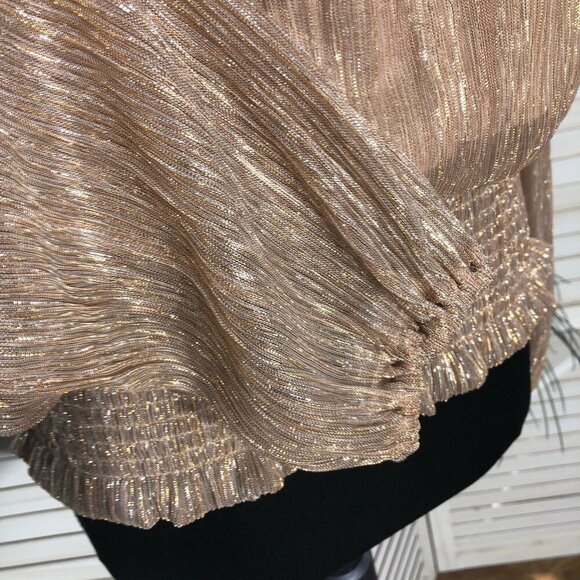 Joie Shimmer Blouse Smocked Waist Long Sleeve Chiffon Silver Gold Metallic Sz L - Picture 12 of 12